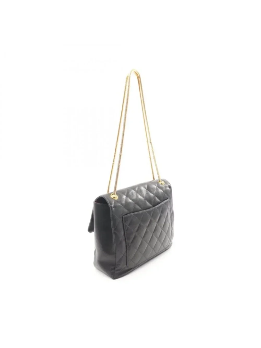 Chanel Shoulder Bag Quilted Black Lambskin CC Logo Snake Chain